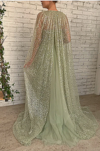 Mermaid Strapless Lace Sequins Sleeveless Long With Shawl High Split Prom Dresses