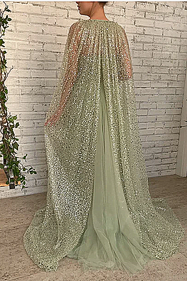 Mermaid Strapless Lace Sequins Sleeveless Long With Shawl High Split Prom Dresses