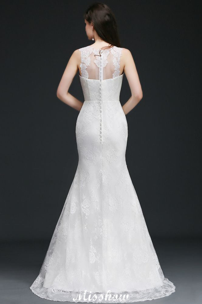 Robes de mariée sirène en dentelle avec traîne et boutons, nouveautés