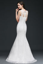 Robes de mariée sirène en dentelle avec traîne et boutons, nouveautés
