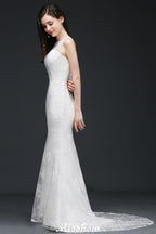 Robes de mariée sirène en dentelle avec traîne et boutons, nouveautés