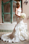 Robe de mariée sirène bustier en organza avec traîne courte WD025
