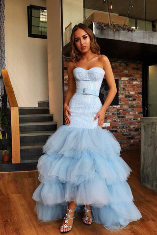 Vestido de fiesta largo de tul con lentejuelas y escote corazón estilo sirena