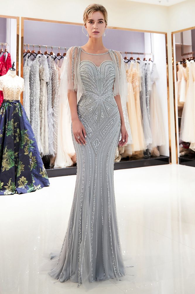 Robes de soirée sirène à décolleté illusion en cœur et sequins ornés de perles