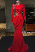 Mermaid Sweetheart Long Appliques High Split Long Sleeve Prom Dresses