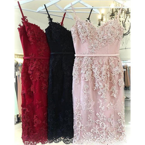 Vestidos cortos de sirena con tirantes de encaje y escote corazón para baile de graduación o fiesta de bienvenida PD086