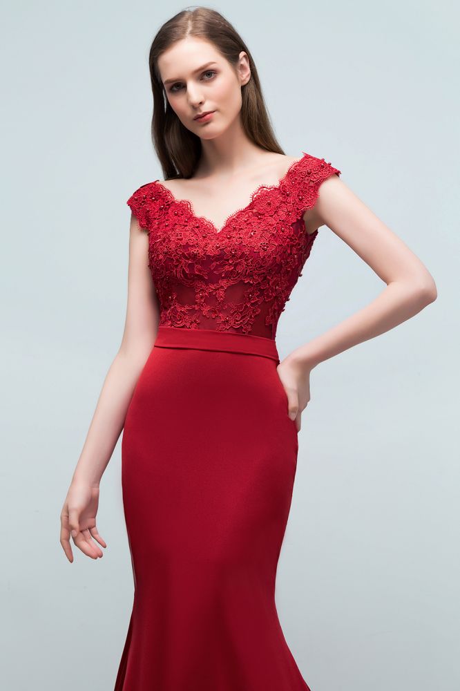 Vestidos de fiesta largos hasta el suelo con escote en V estilo sirena, apliques, cuentas y fajín