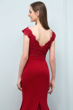 Vestidos de fiesta largos hasta el suelo con escote en V estilo sirena, apliques, cuentas y fajín