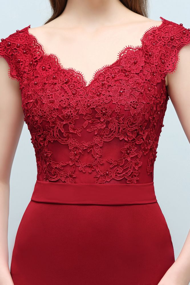 Vestidos de fiesta largos hasta el suelo con escote en V estilo sirena, apliques, cuentas y fajín