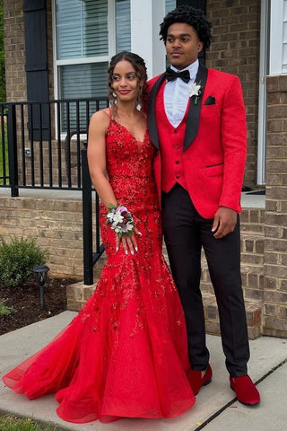 Zadie | Robe de bal longue sirène en dentelle à sequins et col en V avec appliques