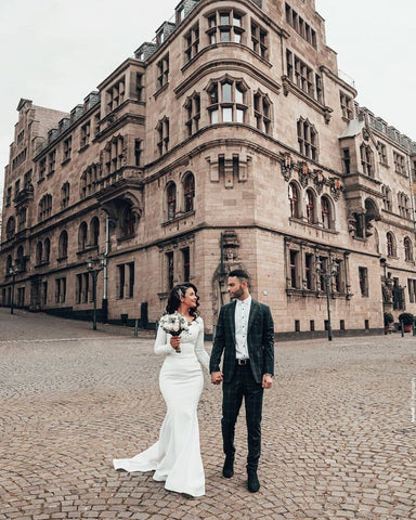 Vestido de novia de sirena, manga larga, ropa nupcial