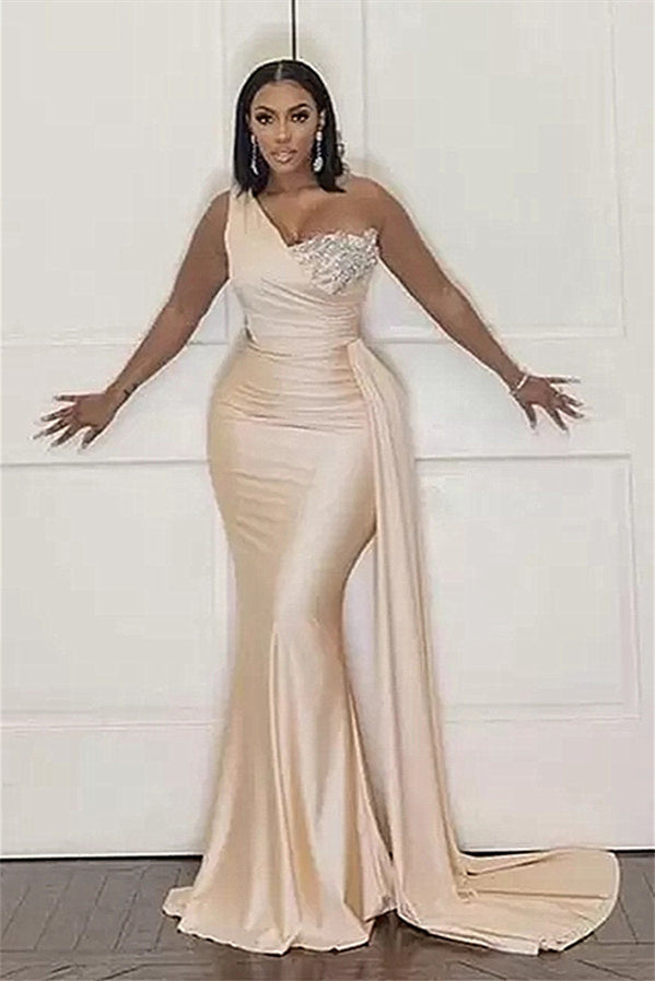 Mermaidal Sleeveless Long Open Back Applique With Side Train Prom Dresses
