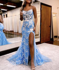 Aubrie | Robe de bal sirène à fines bretelles en dentelle et tulle avec fente