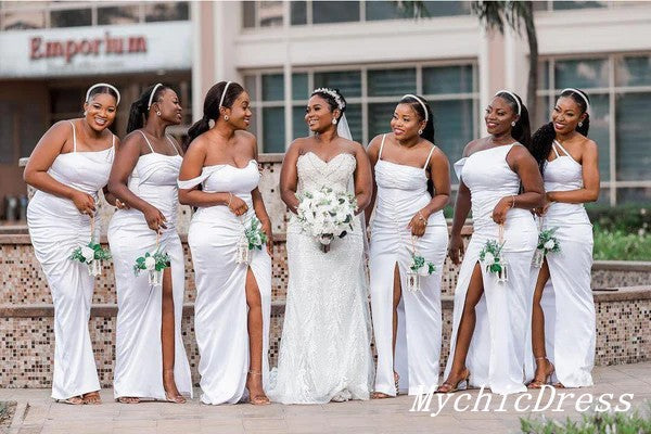 Vestidos de dama de honor blancos sencillos y desiguales, estilo sirena, vestido de invitada de boda económico