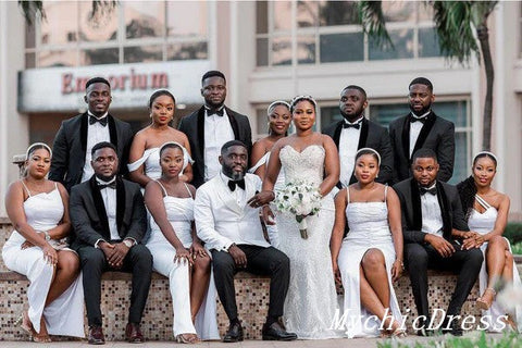 Vestidos de dama de honor blancos sencillos y desiguales, estilo sirena, vestido de invitada de boda económico