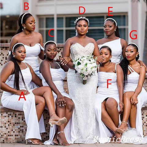 Vestidos de dama de honor blancos sencillos y desiguales, estilo sirena, vestido de invitada de boda económico