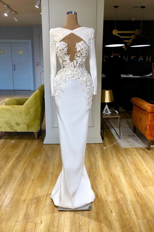 Modern Lace Appliques Prom Dress Long Mermaid Ball Dresses Long Sleeves