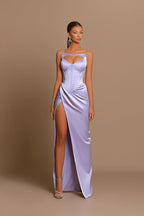 Modern Lilac Sleeveless Prom Dresses Mermaid Split Long Online