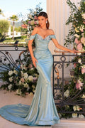 Robe de bal sirène bleue moderne, longue, épaules dénudées, sans manches, avec paillettes
