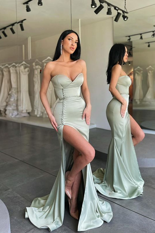 Robe de bal longue sirène moderne avec fente latérale et décolleté cœur