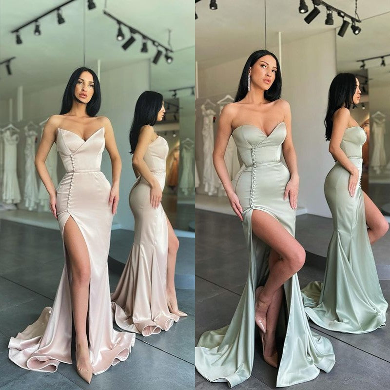 Robe de bal longue sirène moderne avec fente latérale et décolleté cœur