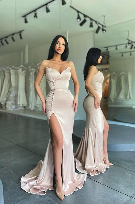 Robe de bal longue sirène moderne avec fente latérale et décolleté cœur