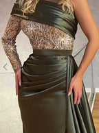 Modern Mermaid Prom Dress Beadings With Split Long Sleeves