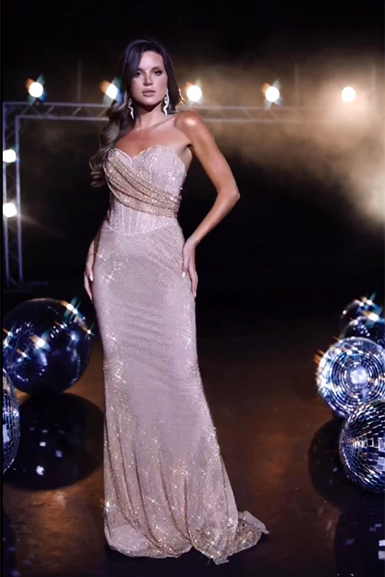 Robe de soirée sirène rose moderne à sequins, épaules dénudées et sans manches