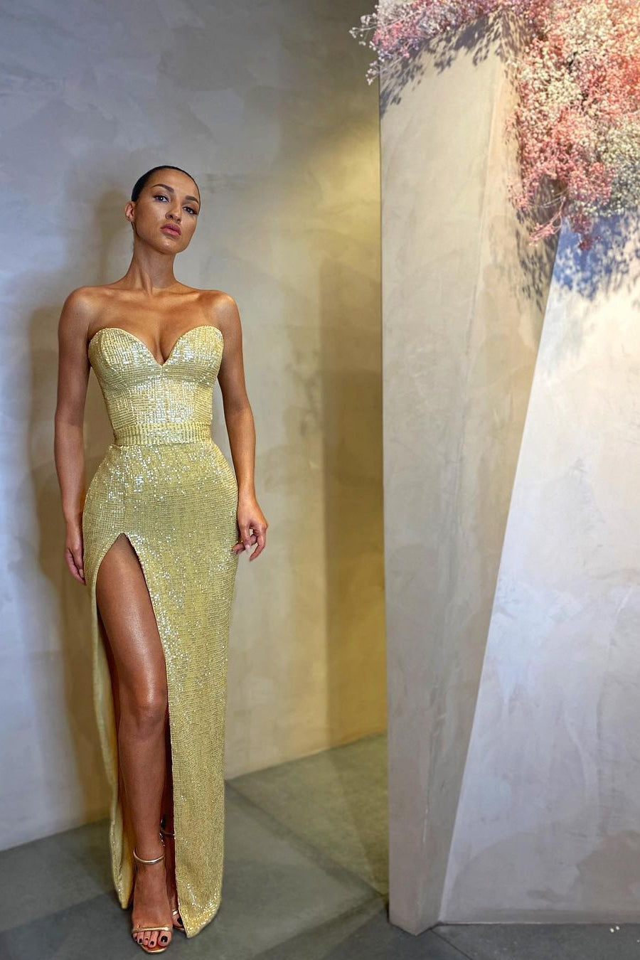 Modern Split Prom Dress Mermaid Sequins Ball Dresses Sweetheart