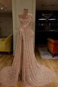 Modern Strapless Mermaid Prom Dress Long Split Sequins