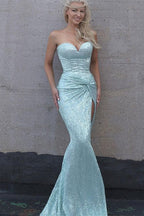 Modern Sweethear Sequin Sheath Long Prom Dress High-split