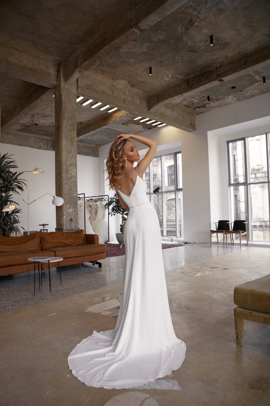 Modern White Beadings Prom Dress Long Slit Spaghetti-Starps