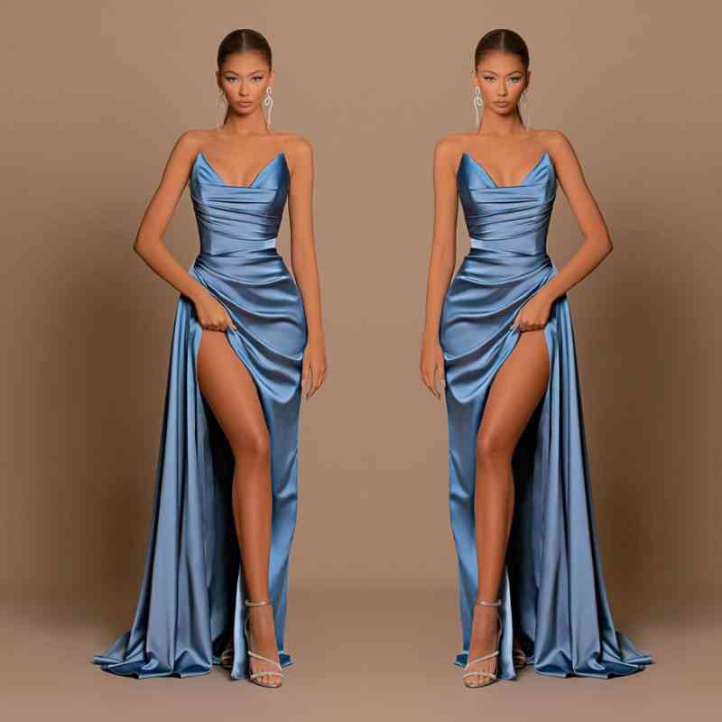 Modest Dusty Blue Sweetheart Prom Dresses Mermaid Slit Long On Sale