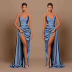 Modest Dusty Blue Sweetheart Prom Dresses Mermaid Slit Long On Sale