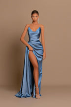 Modest Dusty Blue Sweetheart Prom Dresses Mermaid Slit Long On Sale
