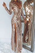 Robe de bal sobre longue en tulle à col en V et sequins, avec manches