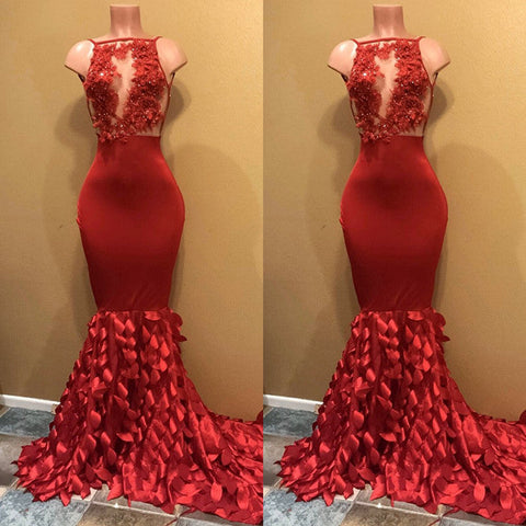 Vestido de fiesta sirena modesto sin mangas 