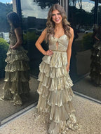Murray | Vestido de graduación metálico de corte A con tirantes finos y escote corazón 