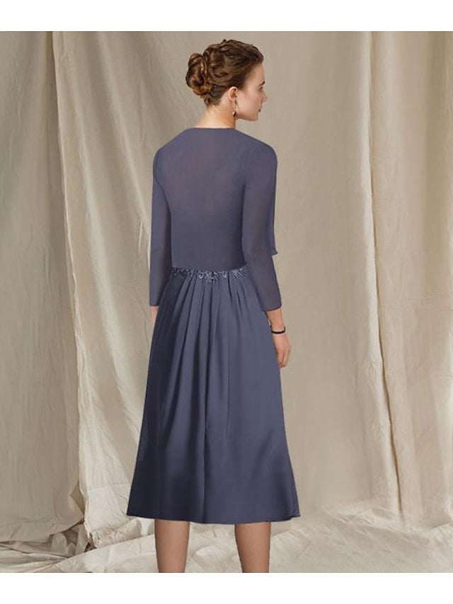 Vestidos de corte princesa/línea A con escote en V y largo midi para la madre de la novia 
