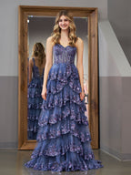 Princess A Line Off the Shoulder Corset Prom Dress with Lace Ruffles