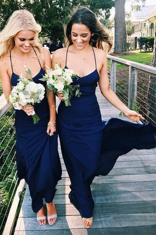 Baoleely Simple Navy Blue Bridesmaid Dresses Chiffon Spaghetti Straps