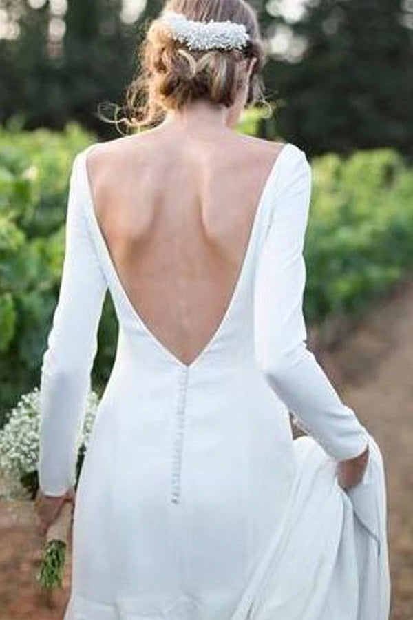 Vestido de novia de diseñador de manga larga estilo barco, recién llegado