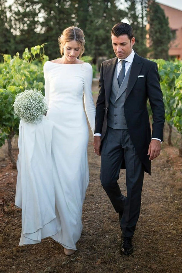 Vestido de novia de diseñador de manga larga estilo barco, recién llegado