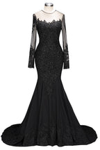 New Arrival Black Long Sleevess Lace Mermaid Prom Dress Sequins Long