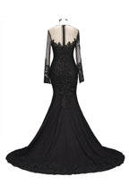 New Arrival Black Long Sleevess Lace Mermaid Prom Dress Sequins Long