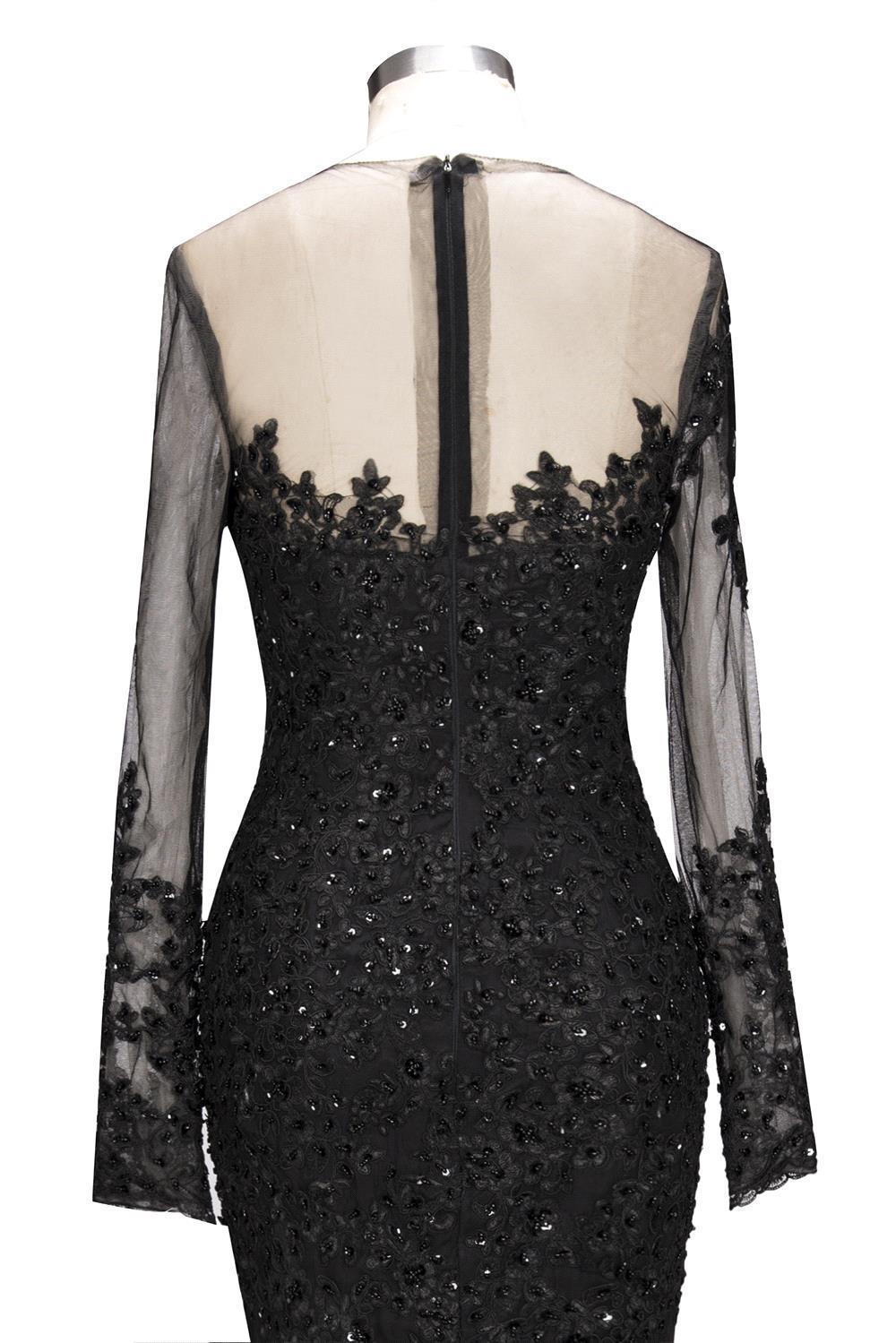 New Arrival Black Long Sleevess Lace Mermaid Prom Dress Sequins Long