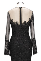 New Arrival Black Long Sleevess Lace Mermaid Prom Dress Sequins Long