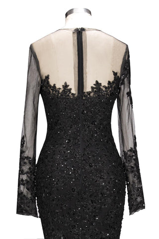 Vestido de sirena de encaje negro sin mangas, con lentejuelas, ideal para graduación. Nuevo modelo.