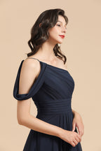 Nouvelle robe de demoiselle d'honneur noire asymétrique à une épaule, coupe trapèze, longue 