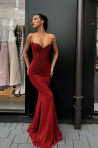 New Arrival Black Spaghetti-Strapss Mermaid Prom Dress Sequins Long